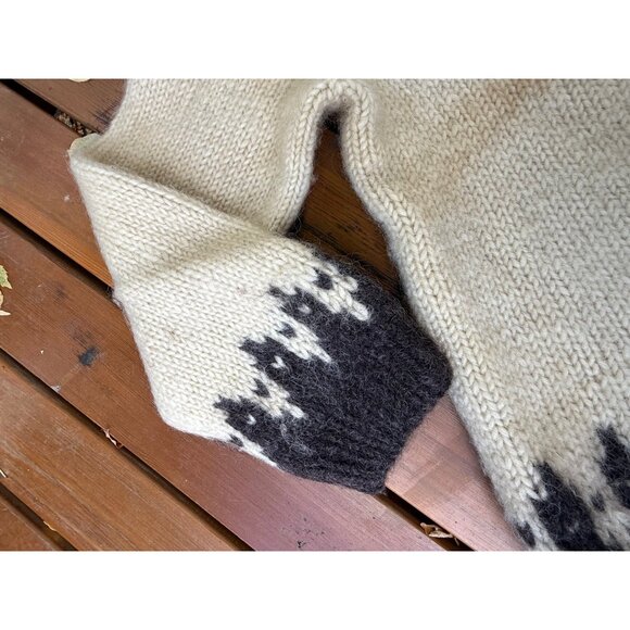 70s Cardigan Sweater Wool Mohair Ivory Brown Nordic Islandic 1970s Fair Isle - Picture 8 of 16